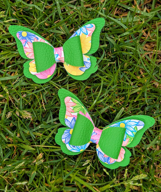 Floral Butterfly Hair Bow Pair